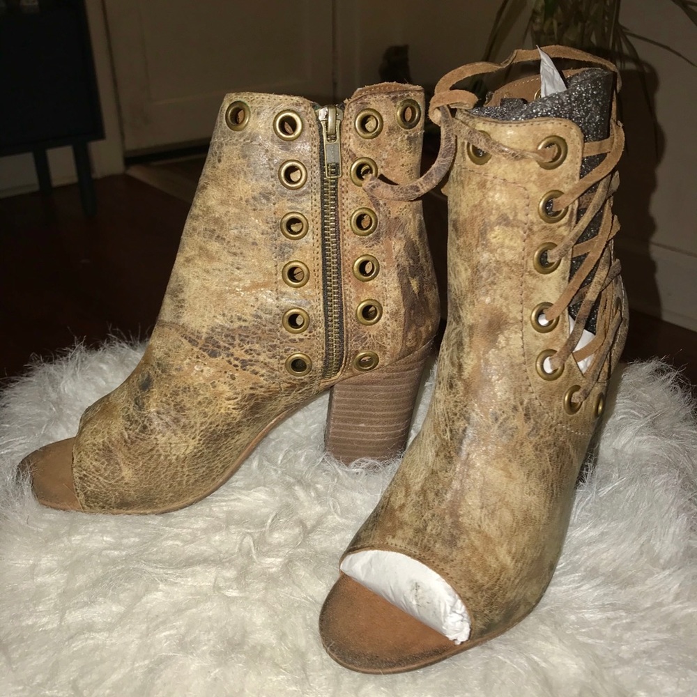 Tan Distressed Leather Booties